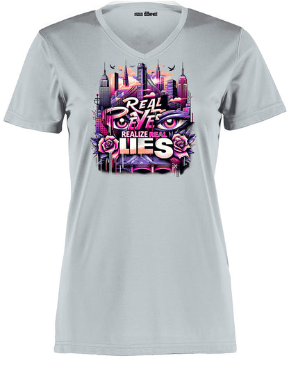 Real Eyes Realize Real Lies V-Neck Full